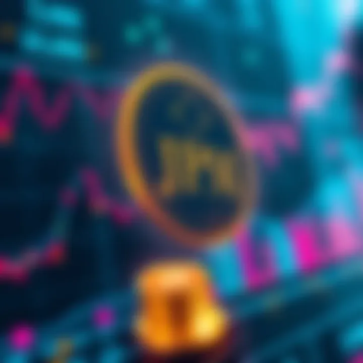 A visualization of digital tokens and finance charts, illustrating the future of fund tokenization as predicted by JPMorgan.