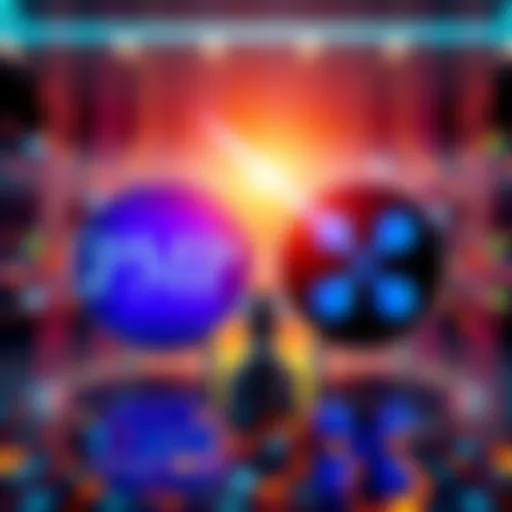 Representation of JPMorgan and Ripple logos with a digital backdrop symbolizing financial technology and quick transactions