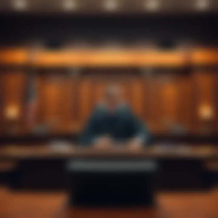 Judge in courtroom A judge in a courtroom setting announces a 30-year sentence for a fraud case.