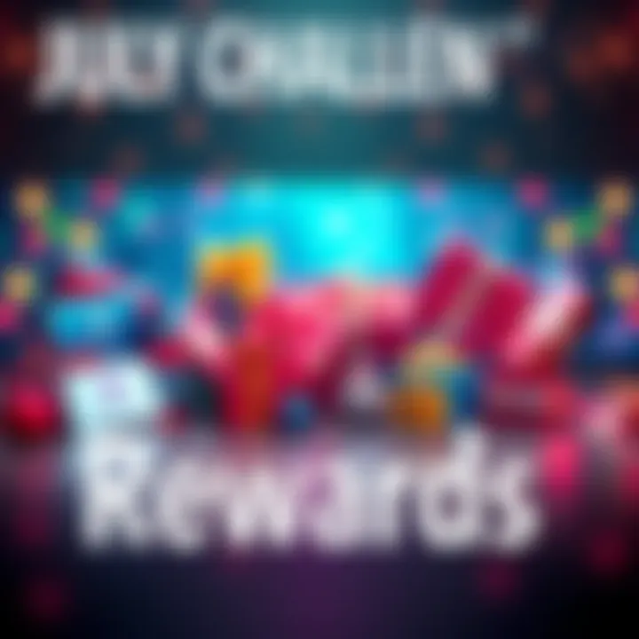 A colorful graphic showing various prizes for the July Challenge, including gift cards and fun items.