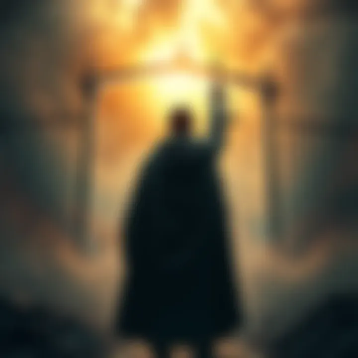 A symbolic representation of the struggle for justice, showcasing an individual standing resolutely against a backdrop of societal barriers.