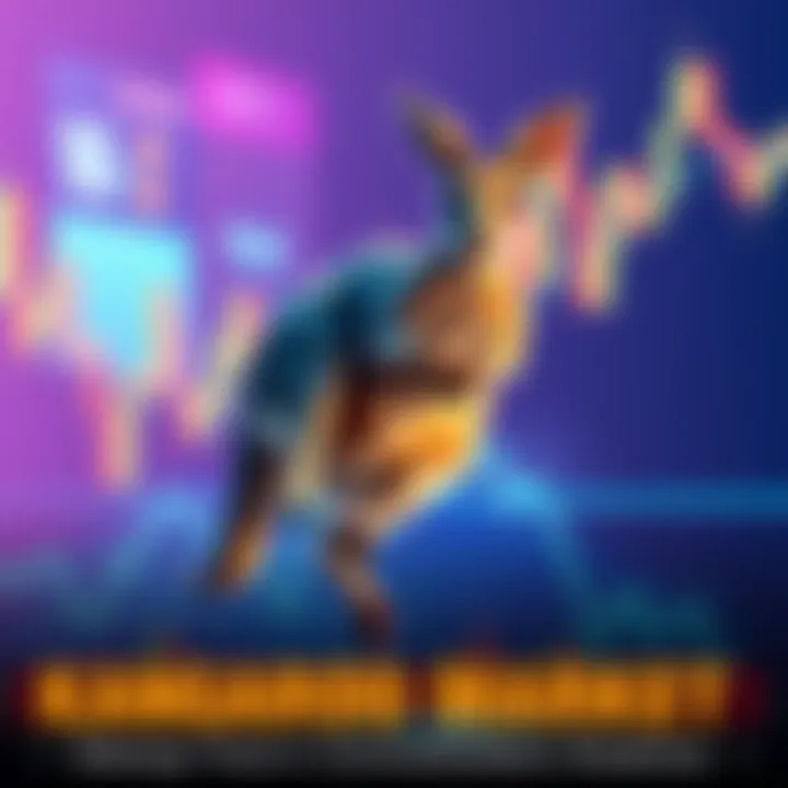 A kangaroo jumping in front of a fluctuating stock market graph, symbolizing changes in the Kangaroo market.