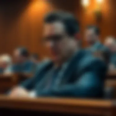Karony sitting in the courtroom during the trial, looking serious as the verdict is read