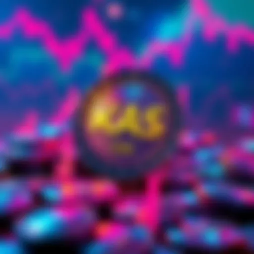 A visual representation of KAS coin with declining graphs and faded coins showing lack of interest in the crypto market