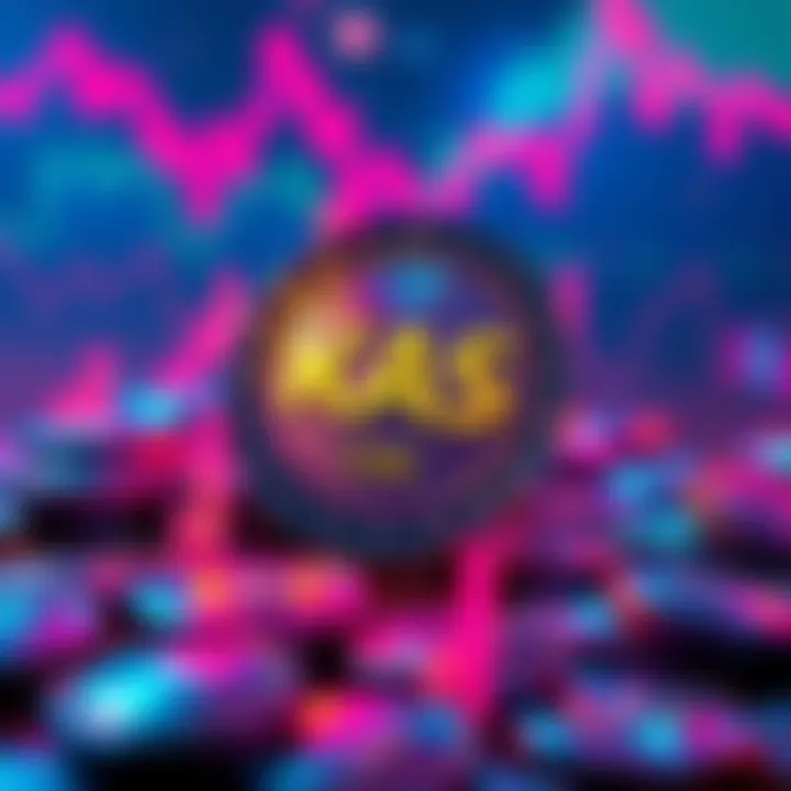 A visual representation of KAS coin with declining graphs and faded coins showing lack of interest in the crypto market