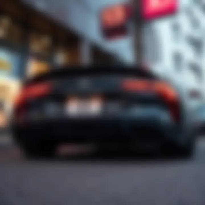 A close-up of a license plate reading 'KAS' on a sleek car parked outside a store, symbolizing investment opportunities in digital assets.