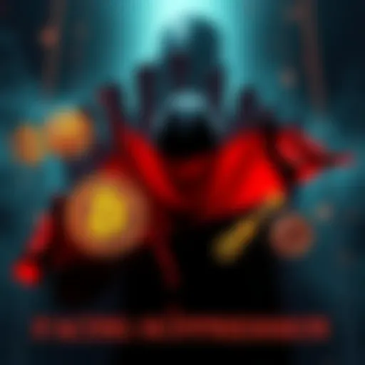 A visual representation of the claims against Kaspa, highlighting symbols of cryptocurrency and censorship with a shadowy figure in the background.