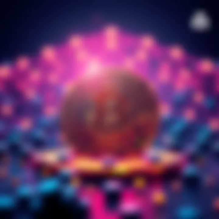 Visual representation of Kaspa's decentralized stablecoin featuring blockchain elements and a Bitcoin symbol.