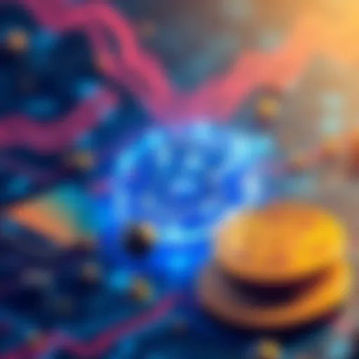 Illustration showing a digital representation of smart contracts interacting with Bitcoin, featuring elements of technology and innovation