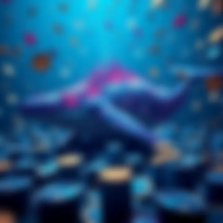 A large whale surrounded by KAS coins representing accumulation, symbolizing bullish sentiment before the Toccata hardfork.