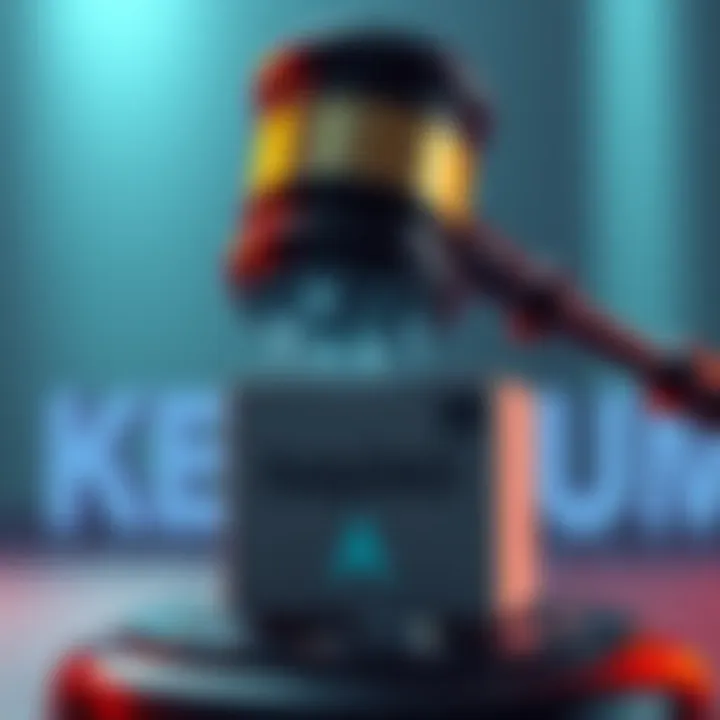 A gavel hitting a sound block with the words KelpDAO and Arbitrum in the background, illustrating a legal ruling impact.