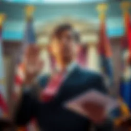 Kevin Warsh taking the oath of office as the new Federal Reserve Chair, surrounded by official documents and flags.