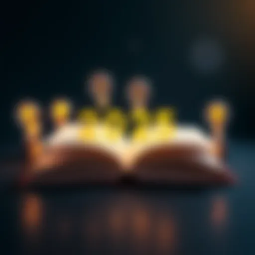 An open book with light bulbs around it symbolizing ideas and knowledge for the year 2025.