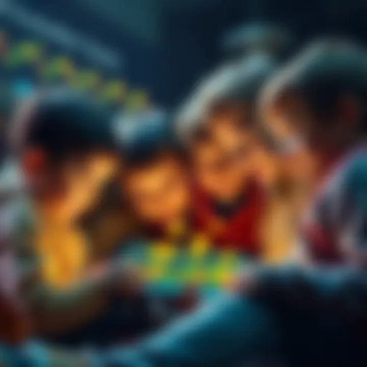 A group of children looking at a tablet showing Bitcoin symbols and graphs, illustrating their interest in cryptocurrency investment.