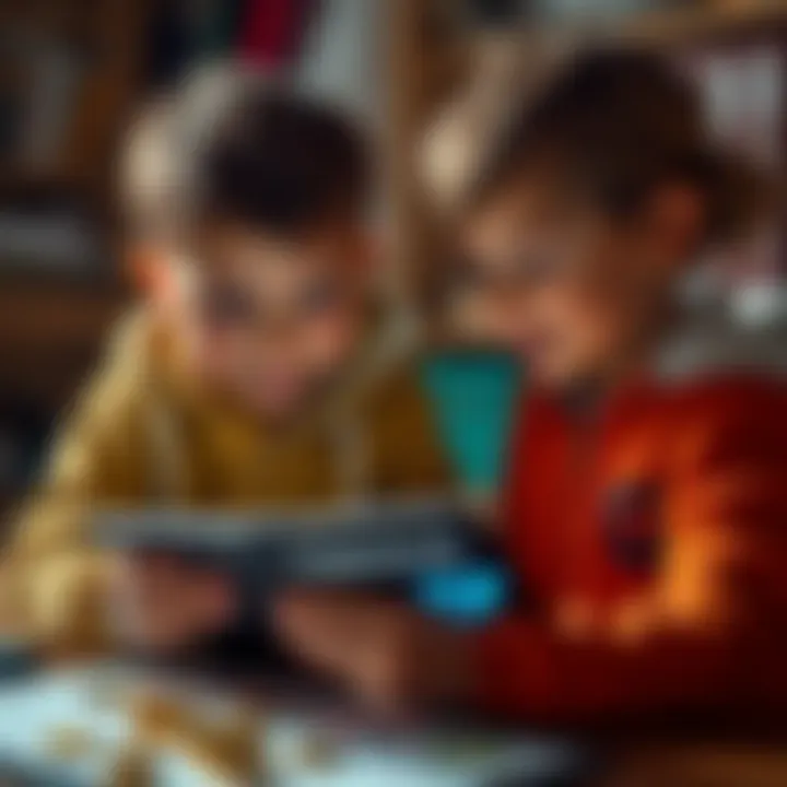 Two children exploring how to use a Trezor wallet for managing their cryptocurrency accounts, with a focus on safe transactions and smart investing.