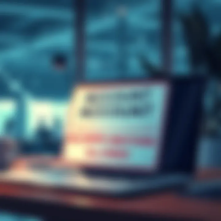 A warning sign showing account closure due to mentioning crypto, with a laptop and a business setting in the background.