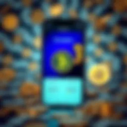 A smartphone displaying the Kraken Wallet app with Bitcoin balances, set against a blurred background of currency symbols
