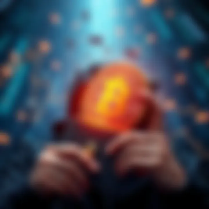 Visual representation of a user frustrated with Bitcoin withdrawal issues from Kraken, featuring a digital wallet and blockchain imagery.