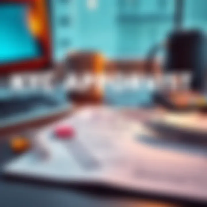 A checklist with markers indicating KYC document verification items, placed on a desk with a computer and coffee cup in the background.