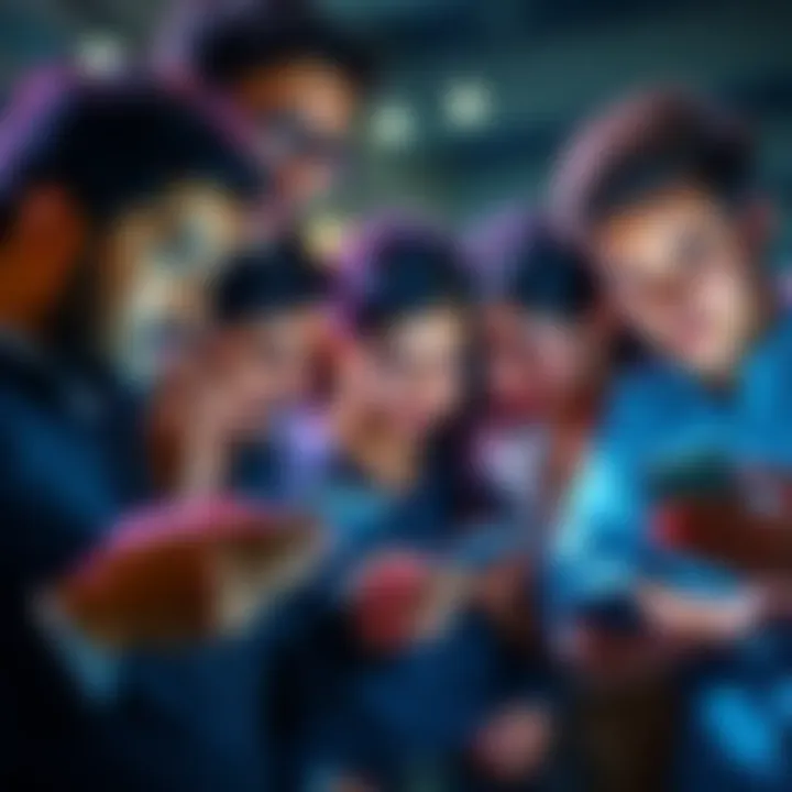 Group of people looking at their phones with confused expressions, discussing small KYC rewards payouts, some laughing and shaking their heads.