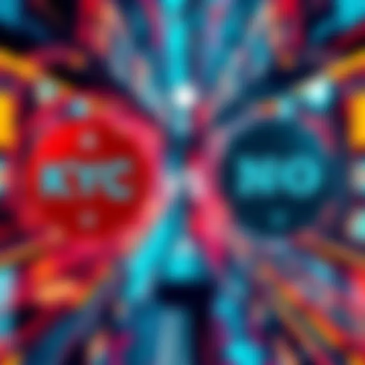 KYC vs No KYC Exchanges A visual comparison showing KYC and no KYC exchange platforms, highlighting security and privacy aspects with symbols representing each concept.
