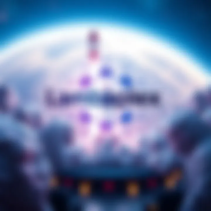 A digital representation of the Lambdaplex logo with a futuristic background indicating a launch event