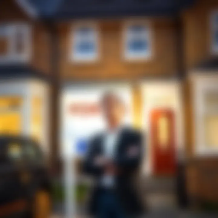 A former landlord stands thoughtfully with a for sale sign in front of a rental property, contemplating future investments.