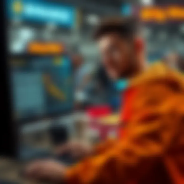 A retail worker looking at a computer screen with Binance account showing large cryptocurrency transactions, with expression of concern.