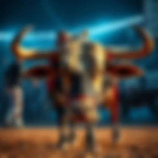 A close-up of the last bull being prepared at the back, showcasing its gear and handling techniques.