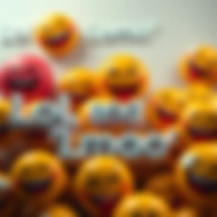 A variety of laughing emojis alongside the text 'Lol' and 'Lmao', representing online humor