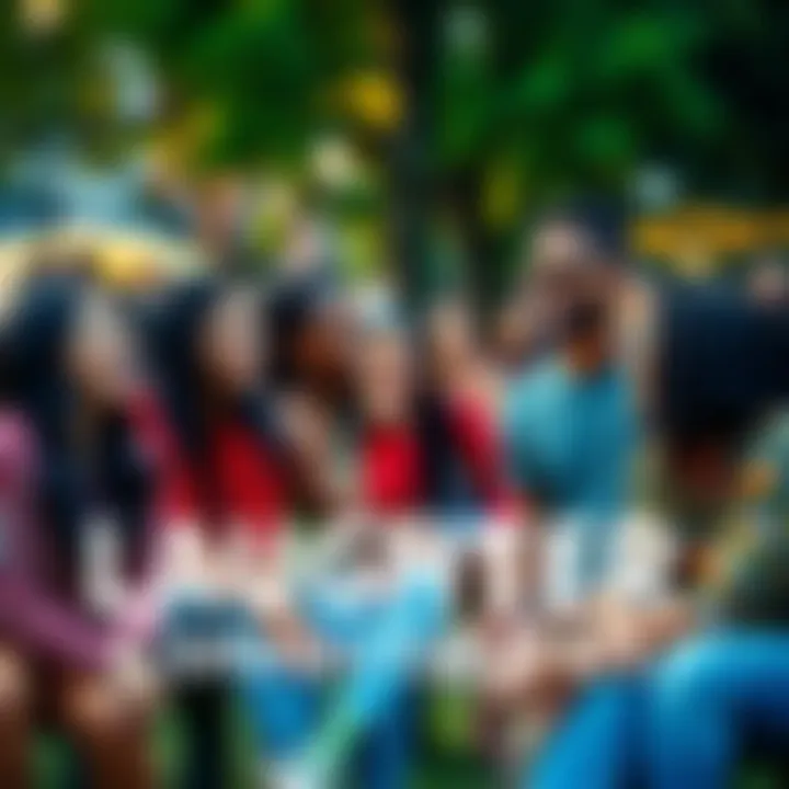 A diverse group of people laughing together in a park, enjoying each other's company and the beauty of life.