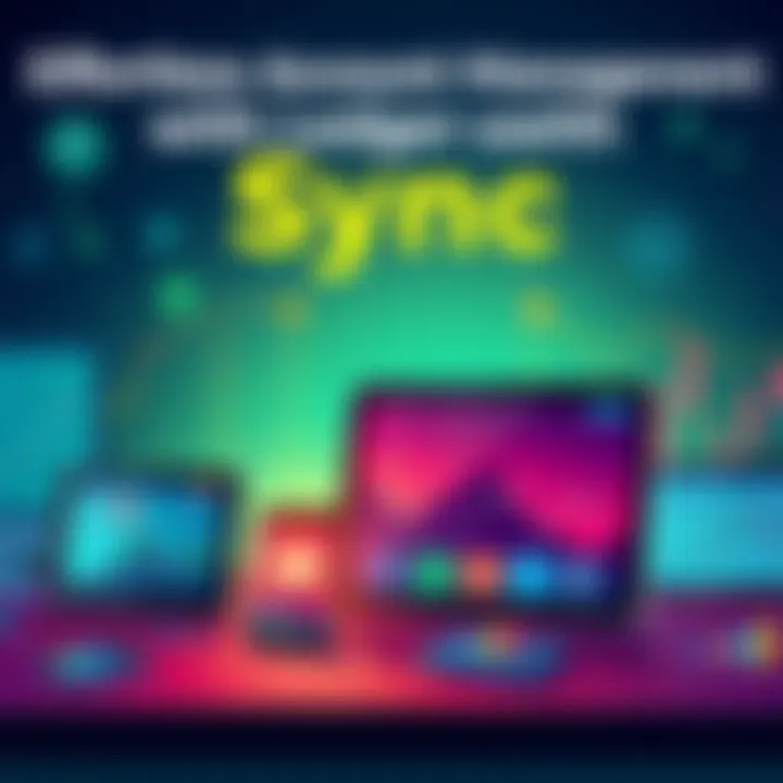 An illustration showcasing the new Ledger Live sync feature across multiple devices in a modern, tech-inspired style.