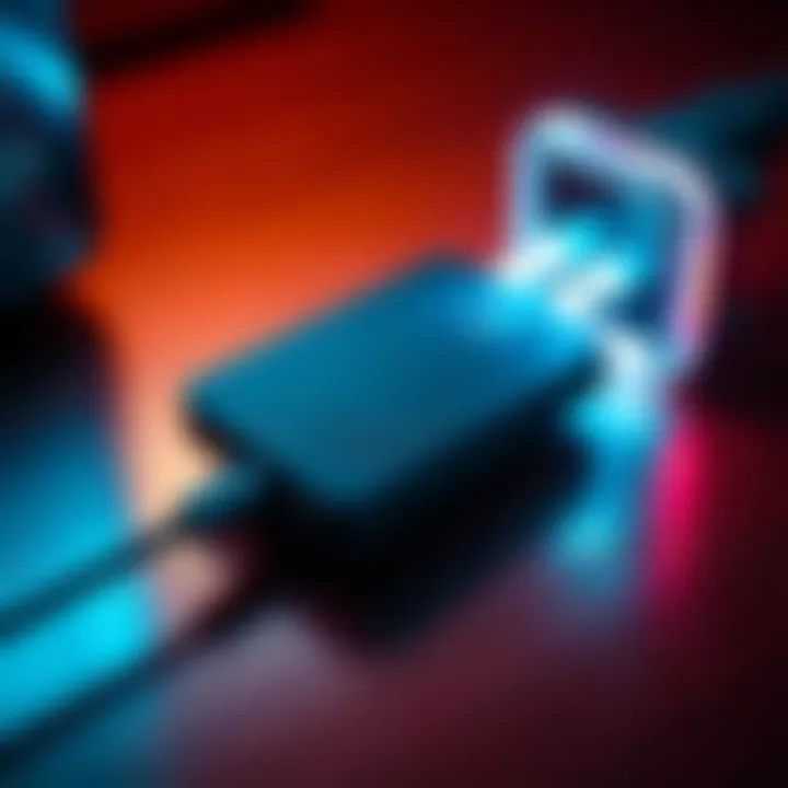 A Ledger Nano X cryptocurrency wallet connected to a power source, indicating a dead battery issue.