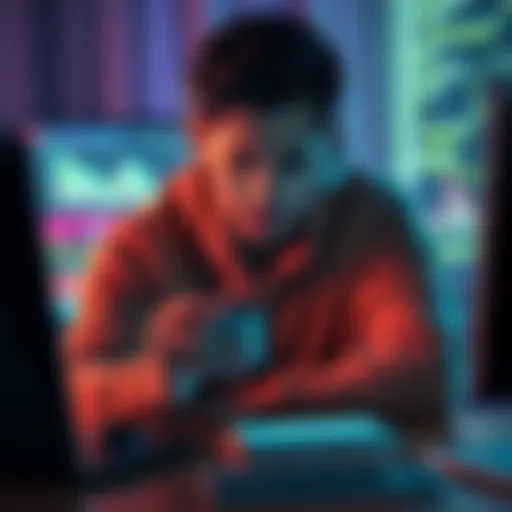 A distressed person sitting in front of a computer, looking worried while holding a Ledger device, representing lost funds in XRP and XLM.