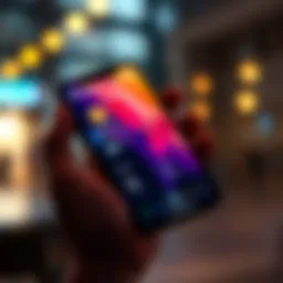 A person holding a smartphone displaying the Ledger wallet interface, showcasing its features and app layout.