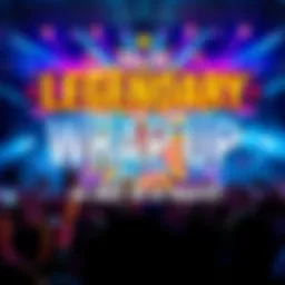 A promotional graphic for the Legendary Wrap Up event featuring a large text banner with the event name and date, colorful background elements to attract attention, and an excited crowd in the background.