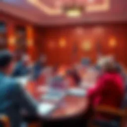 A group of lawmakers discussing important legislation in a conference room with papers and laptops on the table.