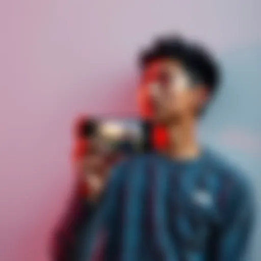 A person sitting against a wall, looking thoughtful while holding a phone displaying a video about letting go.