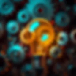 Light bulb with gears A glowing light bulb surrounded by various gears representing innovative ideas and solutions