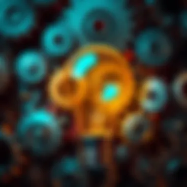 Light bulb with gears A glowing light bulb surrounded by various gears representing innovative ideas and solutions