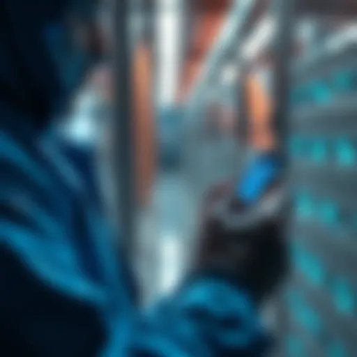 A person using the Blockstream app to manage Lightning invoices in cold storage while holding a smartphone, showcasing a blend of technology and security in Bitcoin transactions.