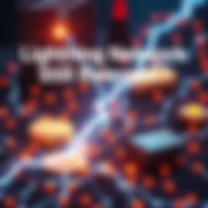 A visual representation of the Lightning Network with various digital wallets and payment channels connected, symbolizing fast transactions.