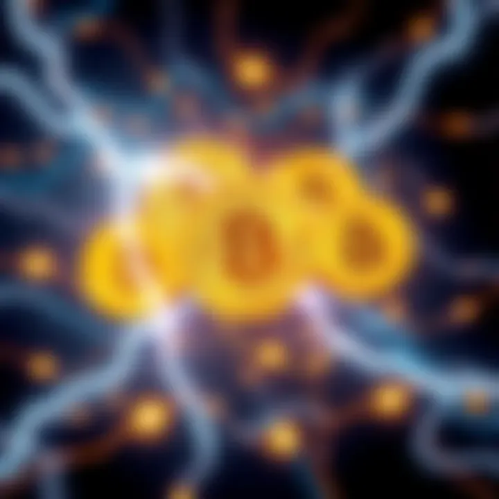 Lightning Network Concept Illustration of the Lightning Network with Bitcoin symbols and fast transaction arrows