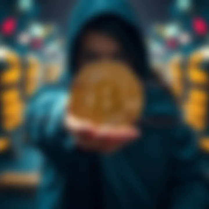 A visual representation showing a person holding a Bitcoin symbol with a barrier limiting the number of transactions, conveying the concept of transaction limits.