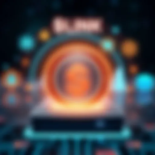 The $LINK token represented as a modern, digital symbol surrounded by icons of infrastructure and blockchain, symbolizing its influence in the crypto world.