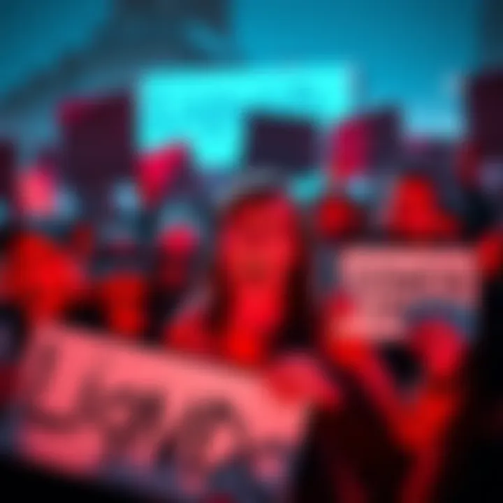 Group of angry investors holding signs demanding justice for stolen funds from Liqwid, with a focus on CEO DC