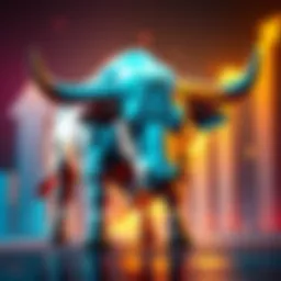 A bull symbolizing the rising trend of Litecoin in the cryptocurrency market with upward arrows in the background.