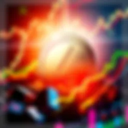A graphic depicting the Litecoin logo with rising price charts and a brightening background to symbolize growth potential in the cryptocurrency market.