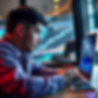 A thoughtful person looking at a graph showing Litecoin performance on a laptop