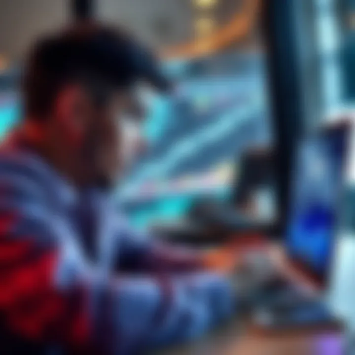A thoughtful person looking at a graph showing Litecoin performance on a laptop